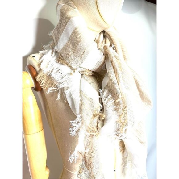Aqua women's Ischia Striped Scarf  Beach Wrap Pashmina Camel / White - Picture 3 of 5